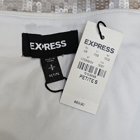 Express Petite Sequin Abstract Champaign White Silver Mini Skirt Size S - Picture 4 of 5
